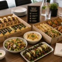 Starter Paket Fingerfood Catering Berlin mit arabischen Snacks, Falafel, Hummus, Mini Sandwiches und Business Catering Box für Meetings.