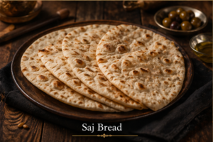 Fresh saj bread served warm on a rustic table
